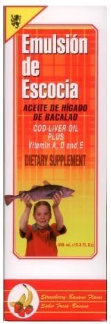 Emulsion De Escocia Cod Liver Fish Oil 15.3 Oz Strawberry Banana Vitamin A, D & E by Pharmalab