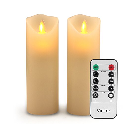 Vinkor Flameless Candles Battery Operated Candles Real Wax Pillar LED Candles with 10-Key Remote and Cycling 24 Hours Timer (Ivory Set of 2)