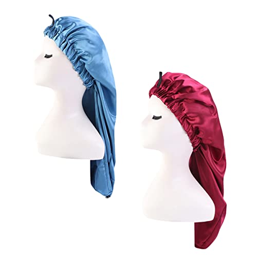 Hanbertti Paquete De 2 Gorros De Satén Para Dormir Con Banda Elastica Para Atar Capo Sedoso Para Mujeres Adultas Y Ninas Con Cabello Rizado Negro