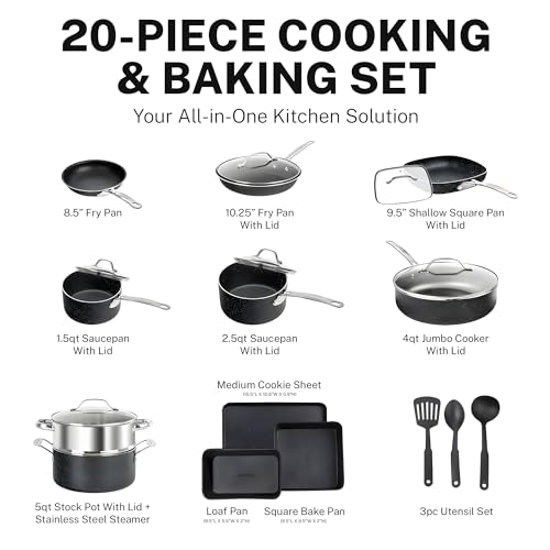 GraniteStone 20-Pc NonStick Pot & Pan Set, Oven and Dishwasher Safe