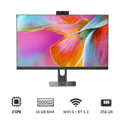 Image of All in One Computer, 24 inch Monitor, i7 CPU Up to 4.2 GHz, 16GB RAM, 256GB SSD, Privacy Protection Webcam, WiFi 6 + BT 5.3, Win11 Home, Black (i7+256GB+16GB+24 inch)