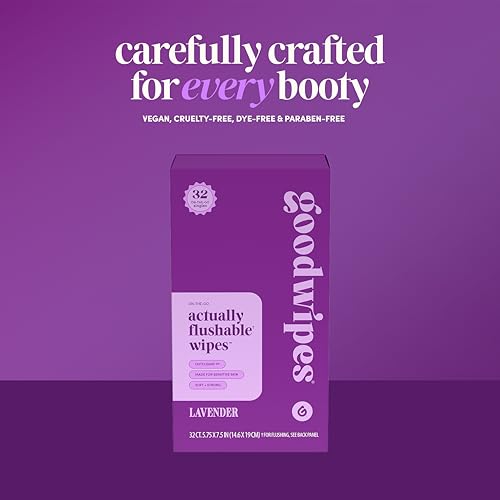 Image of goodwipes Flushable Wipes for Women - Lavender Individually Wrapped Travel Butt Wipes To Go, Mini Purse & Festival Essentials for Adults, pH Balanced for Feminine Hygiene, 32 Count (1 Pack)