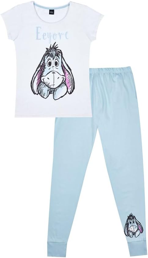 Disney Ladies Eeyore Long Pyjama Set White Blue Disney Ladies Eeyore Long Pyjama Set White Blue