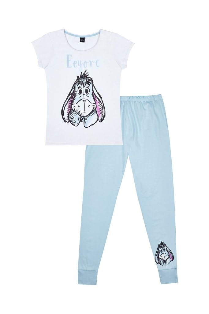 Disney Ladies Eeyore Long Pyjama Set White Blue (12-14)