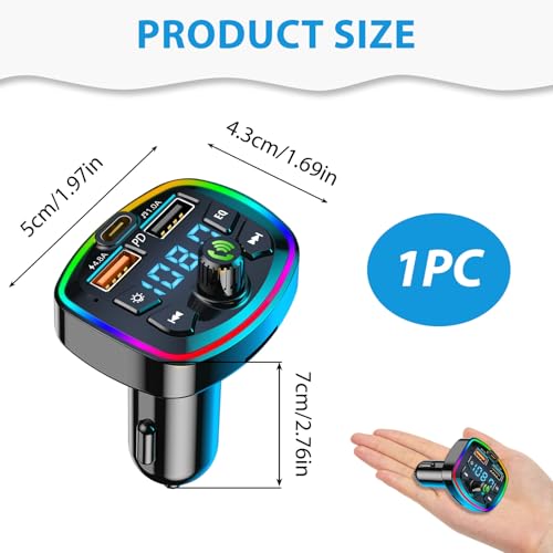 Transmisor FM Bluetooth Coche – Manos Libres Coche Bluetooth con PD 4.8A, Doble USB, Reproductor MP3, Llamadas Manos Libres, Adaptador Mechero MP3 pour Mapournos Libres, Asistente Siri/Musica - imagen 2