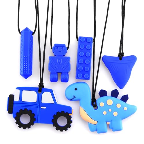 Collar Mordedor de Silicona para Niños Autistas - Alivia TDAH y Calma - Resistente y Duradero - Herramienta de Concentración y Calmante-azul