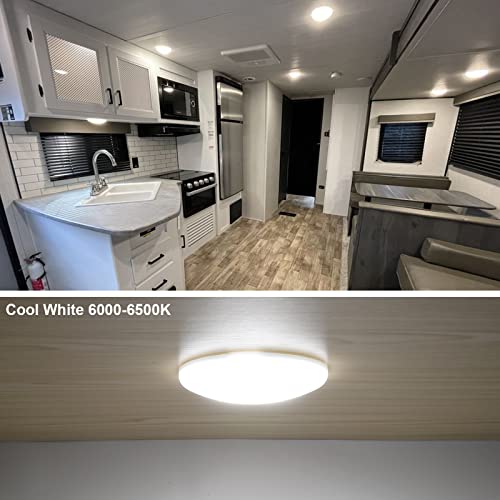 Image of RVZONE 4.5 Inch RV LED Ceiling Puck Light RV Boat Interior Light DC 12V Surface Mount Ceiling Dome Light, 4.5W Panel Downlight for Camper Van Travel Trailer Motorhome(Cool White, Pack of 5)