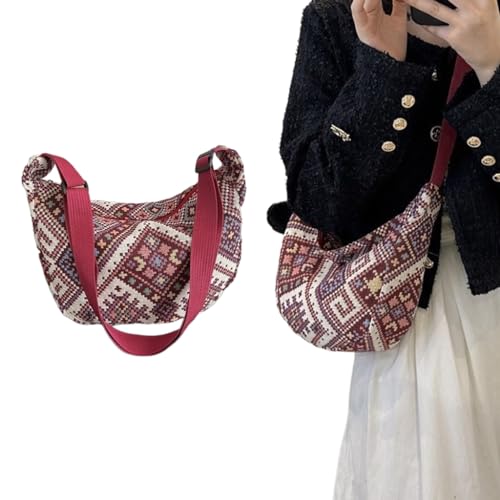 Ethnic Style Dumpling Bag for Casual and Retro Shoulder Carry Unique Shape with Pendant Decoration2