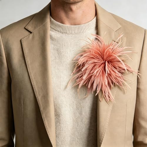 Image of CSIYANJRY99 Dainty Feather & Rose Flower Large Brooch Lapel Pins Delicate Elegant Handmade Flower Brooches Pin Classic for Wedding Party Dance Banquet for Women Dress Suit Ceremony Clothes Accessories Jewelry Valentine's Day Gifts
