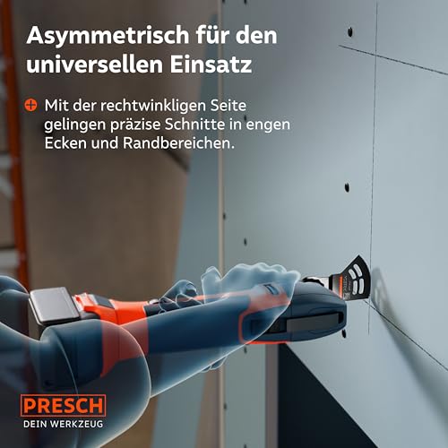Presch Starlock Sägeblatt Gipskarton, Holz & Nägel 40x32mm - Multitool Sägeblatt für werkzeuglosen Wechsel - Saubere, exakte Schnitte dank asymmetrischem Dual-Tec Design - Präzises Tauchsägeblatt