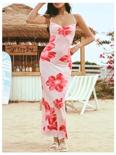 Image of GORGLITTER Women's Floral Open Back Bodycon Maxi Dresses Bow Tie Wedding Guest Birthday Going Out Party Long Dress