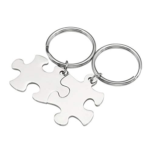 Jovivi 2PCS Porte-Clés Couple Amoureux Gravure Personnalisée Keychain Pendentif Puzzle Séparable Amour Amitié Acier Inoxydable Accessoire Amoureux Cadeau de la Saint-Valentin