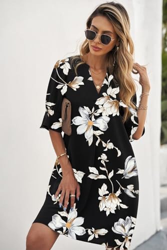 Image of QACOHU Summer Dresses for Women V Neck Ruffle Short Sleeve Casual Shift Dress