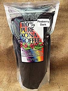 100% Kona Peaberry Dark Roast Ground Coffee low-acid - 1 pound