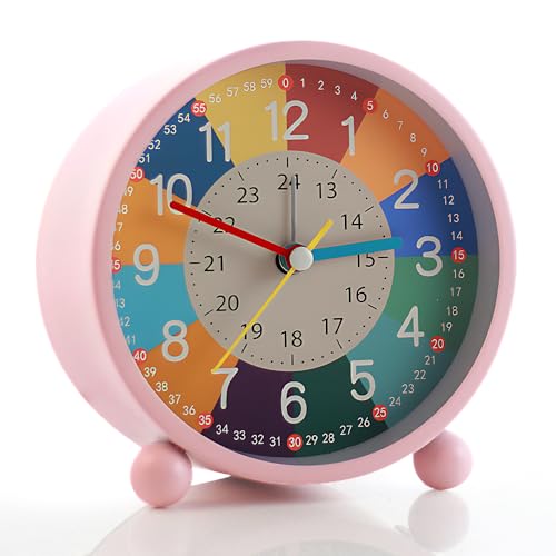 SGZIOO Despertador Infantil Silencioso, Despertador Niño Sin Tictac con Luz, Regalos para Principiantes Escolares, Rosa