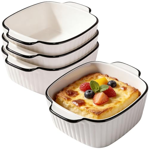 Set di 4 piccole pirofile, 400 ml, in ceramica, rettangolari, per lasagne, per friggitrici ad aria calda, per forno e microonde, 14,5 x 11,5 x 5,5 cm