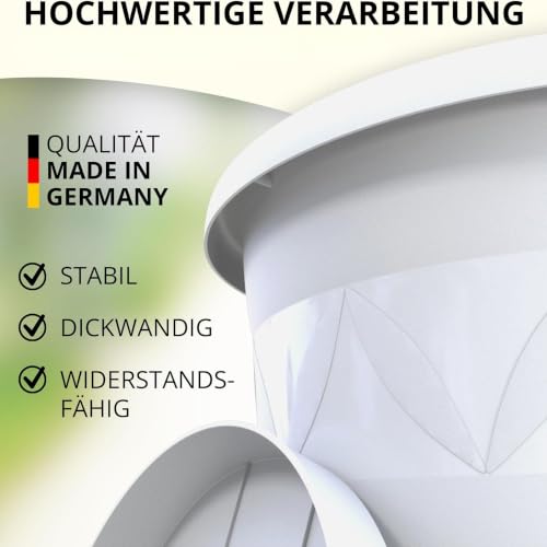 Plastard Blumentopf Ø 35 cm mit Untersetzer rund – Weiß – Pflanzkübel – Ansicht 2