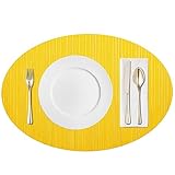AHHFSMEI Placemats for Dining Table Woven Vinyl Plastic Place Mats Non-Slip Heat Insulation Stain Resistant Table Mats Washable Easy Clean 18.8x13 inches Placemats (Yellow)