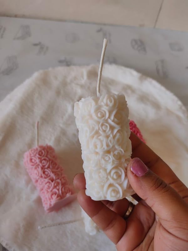 Decorative Rose-Shaped Pillar Candles, White and Pink, 2-Piece Set 1