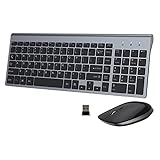 Wireless Keyboard and Mouse Combo, 2.4G USB Compact Full Size Keyboard and Mouse Wireless Set Ultra-Thin Slim Design for Windows, Computer, Desktop, PC, Notebook, Laptop (Black Grey)