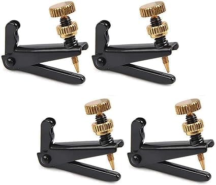 ksngTixe 4 Pcs Violin Fine Tuners, Stainless Metal String Spinner Adjuster for 4/4-3/4 Violin, Nickel Plated Anti Rust Violin Fine Tuning Parts, Black & Gold Violin String Tuners Accessories