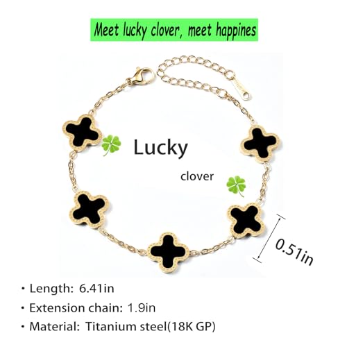 Gold Plated Jewelry Bracelet for Women Van Cleef Non Tarnish Bracelet Leaf Clover Charm Flower Bracelet for Women Trendy (Black)2