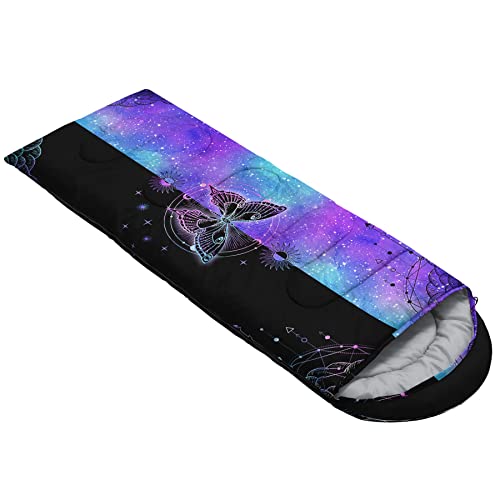 Saco de dormir para niños y niñas, Butterfly2 negro azul, ligero, cálido y portátil, impermeable y resistente al frío para camping y senderismo miniatura 2