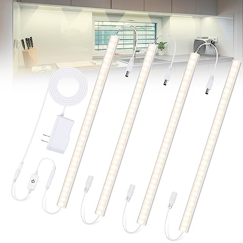 Under Cabinet Lights Plug-in Daylight White 4000K, Dimmable LED Under Cabinet Lighting, 4pcs 12 Inch...