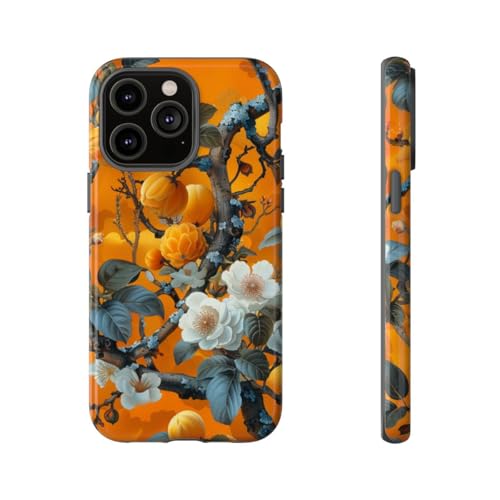 Coque fleurie orange pour iPhone 14 Pro Max rigide premium brillante