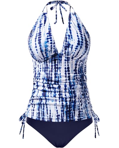 Two Piece Halter Tankini Swimsuits for Women Tummy Control Bathing Suits V Neck Swimwear
