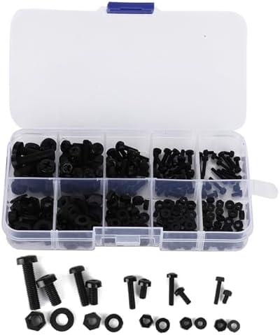 Nylon Schraube Mutter Set 270 Stück Sortiment M2 M2.5 M3 M4 M5 mit Unterlegscheiben Schwarz Komplettset für Reparatur Montage Schrauben Muttern Set