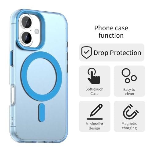 Image of Elzzi Translucent Matte Back Cover for iPhone 17 Case, Shockproof Anti-Fingerprint Phone Cover with Magnetic Wireless Charging, MagSafe Compatible Protective Case for Men & Women (Mist Blue)
