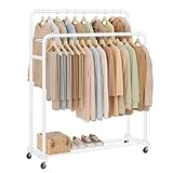 SONGMICS Kleiderständer, Kleiderstange auf Rollen, Garderobenständer, 2 Rollen mit Bremse,...