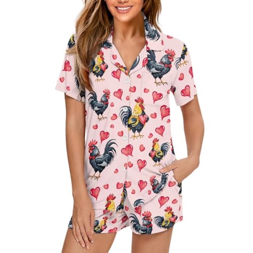 Image of Women's Short Sleeve Sleepwear Button 2 Piece Plus Size Pajamas Casual Soft Stretchy Funny Nightwear with Pockets