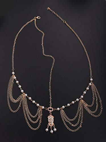 Chargances Dainty Women Head Chain Gold-Tone Rhinestone Crystal Bridal Head Chain Wedding Hair Accessorie Indian Costume Jewelry Egyptian Headband Belly Dance Or 1920S Fashion Style Party Headpiece For Women #TOP5