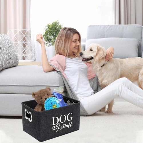 Korb für Hundespielzeug Mit Metallgriff - Aufbewahrungsbox Aus Filz in Schwarz, 38*27*25 Cm, Haustier Spielzeug Aufbewahrung