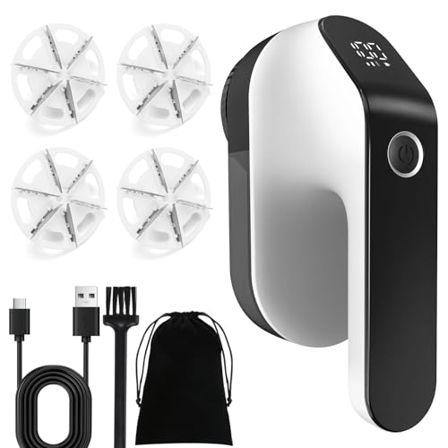Quitapelusas Electrico,Quita Pelusas Ropa Recargable,6 Hojas,Cuchilla de Quitapelusas,3 Velocidades,Pantalla LCD,Gran Depósito,Removedor de Pelusas Potente y Eficiente,Quitapelusa para Ropa y Muebles