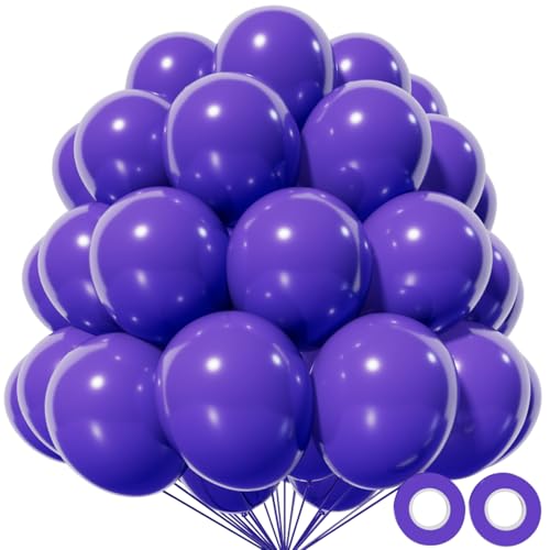 Image of Purple Latex Party Balloons, 110 Pack 12 inch Round Helium Balloons for Wedding Graduation Halloween Birthday Party Backdrop Decorations