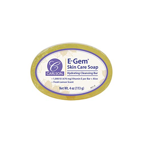 Carlson - E-Gem Skin Care Soap, Hydrating Cleansing Bar, 1000 IU Vitamin E per Bar + Aloe, Fresh Lemon Scent, 4 oz