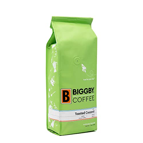 Ground Coffee By Biggby Coffee | Toasted Coconut Coffee Flavor 12Oz Bag | Medium Roasted Blend Of Farm-Direct Tanzanian Peaberry, Nicaraguan And Mexican Coffee Beans Boxed In Usa | Flavored Coffee Perfect For: Coffee Maker, Pour Over, & French Press #TOP1