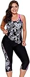 LALAGEN Womens 2024 Plus Size Tankini Swimsuits Rash Guard Capris Athletic Two Piece Swimwear Bathing Suits Floral XXL