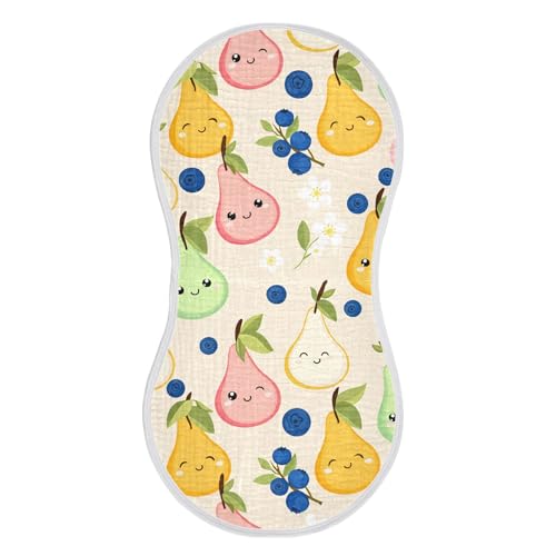 xigua Cute Pear Muslin Baby Burp Cloths Set of 2, Super Soft & Absorbent Burping Rags, Cotton Burp Clothes Shower Gift for Newborn, Baby Girls and Boys