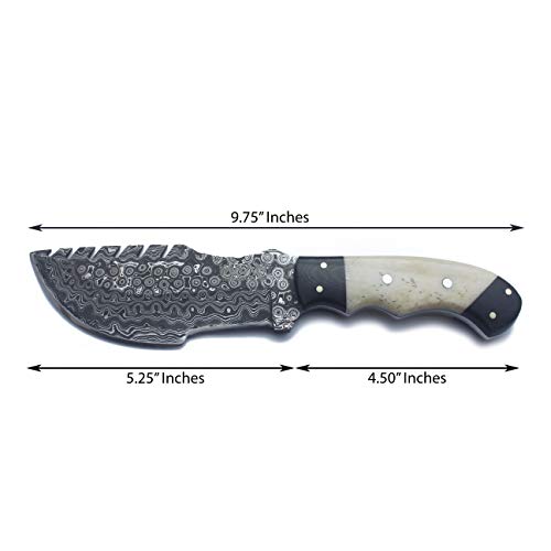 Maan Handmade Damascus Tracker Knife Survival, Tactical And Camping - Damascus Steel Tracker Knife - Damascus Hunting Knife With Right Hand Scout Carry Leather Sheath (Bone Handle) #TOP4
