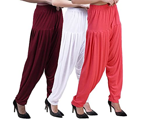 Image of CASUALS Women's Regular Fit Viscose Drawstring Patiala Harem Pants Combo Pack 3
