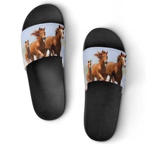 Running Horses Non Slip Slides Sandals for Women Men Quick Drying Shower Shoes for Bathroom Pool Beach