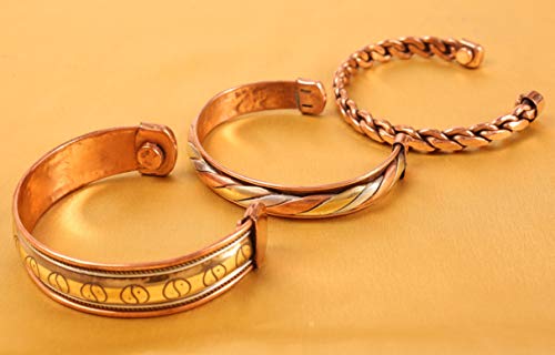 Touchstone Copper Healing Bracelet Tibetan Style. Hand Forged With Solid And High Gauge Pure Copper. Set Of 3 Different Designs In 3 Metals. #TOP5