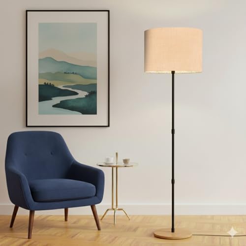 Image of Rellon Industries Floor Lamp for Living Room with 3 Shelves Decorative Metal Floor Lamp Standing Home Decoration Floor JuteLamp Shade Reading for Bedroom, Office,Kitchen (A2)