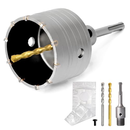 Corona di perforazione 82 mm, set di seghe a tazza per calcestruzzo, 68 mm, SDS Plus, con adattatore SDS Plus, 110 mm e punta di centraggio, 8 x 110 mm, per prese, trapani a tazza, trapano a nucleo