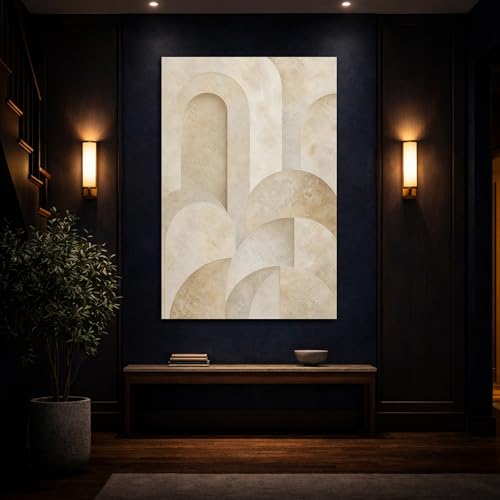 Toile abstraite arches beige moderne grand format 50x75 pour salon