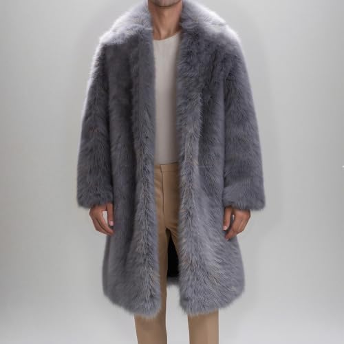 Image of Lisa Colly Men's Faux Fur Coat Winter Parka Overcoat | Men's Faux Fur Jacket, Winter Faux Fur Long Coat, Long Sleeve Fluffy Overcoat